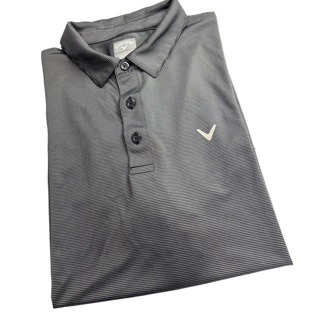 Callaway‎ Polo Mens Large Gray Striped Short Sleeve Golf Shirt Performance C23